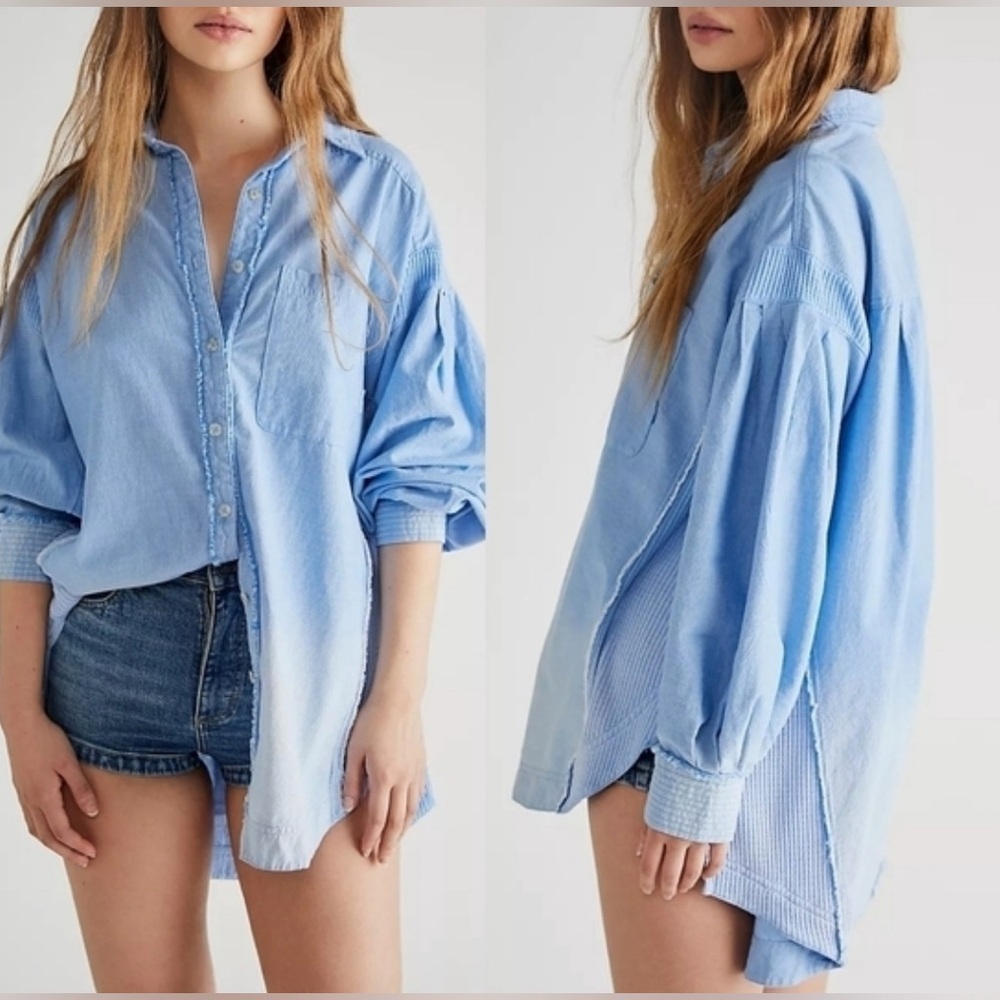 We The Free Cool and Clean Oversized Solid  Waffle Knit Button Down Size Small